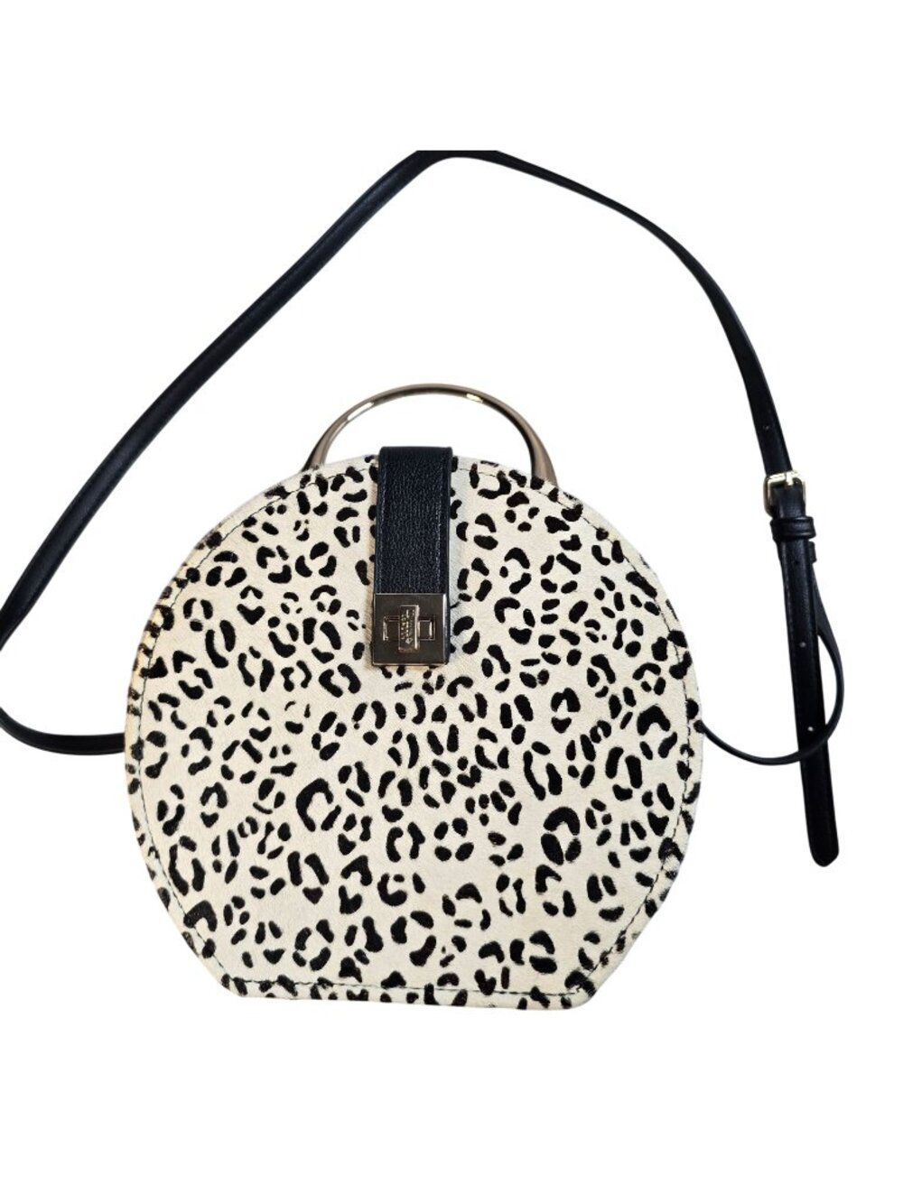 Dune London Round Crossbody Bag Leopard Print & Black Vegan Leather